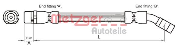 METZGER Bremsschlauch 4112834 f&uuml;r OPEL, Vorderachse links, Vorderachse rechts