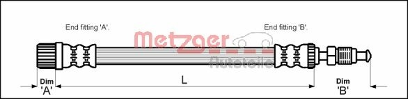 METZGER Bremsschlauch 4113258 f&uuml;r PEUGEOT, Vorderachse links, Vorderachse rechts