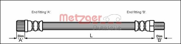 METZGER Bremsschlauch 4113259 f&uuml;r PEUGEOT, Hinterachse links, Hinterachse rechts