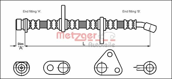 METZGER Bremsschlauch 4113501 f&uuml;r HONDA, Vorderachse links