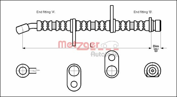 METZGER Bremsschlauch 4113605 f&uuml;r HONDA, Hinterachse links, Hinterachse rechts