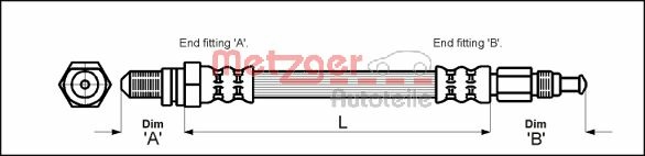 METZGER Bremsschlauch 4114804 f&uuml;r FORD, Vorderachse links, Vorderachse rechts