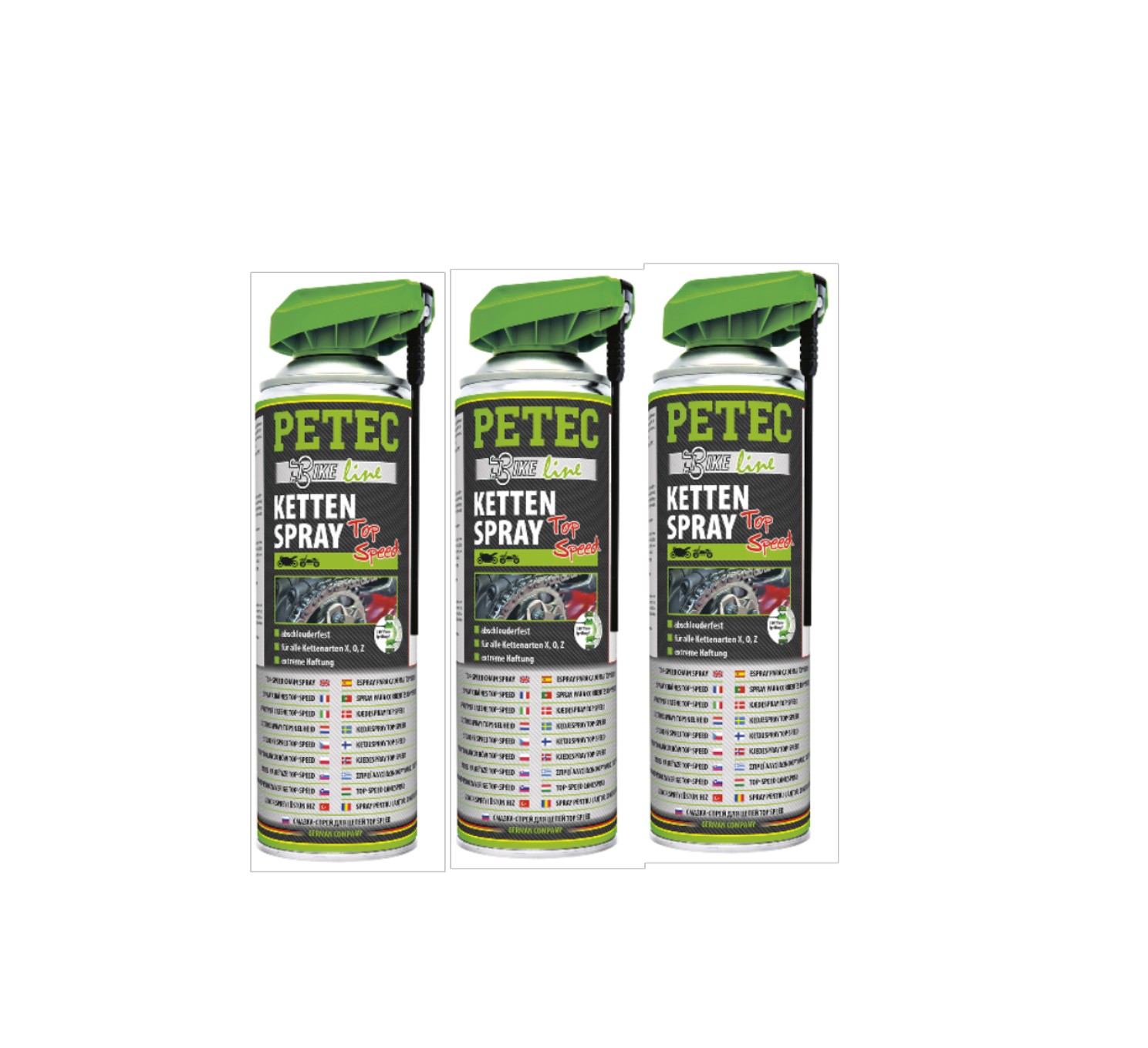 PETEC 3x 70550 Kettenspray Top Speed 500 ml Kettenschmiermittel Schmiermittel