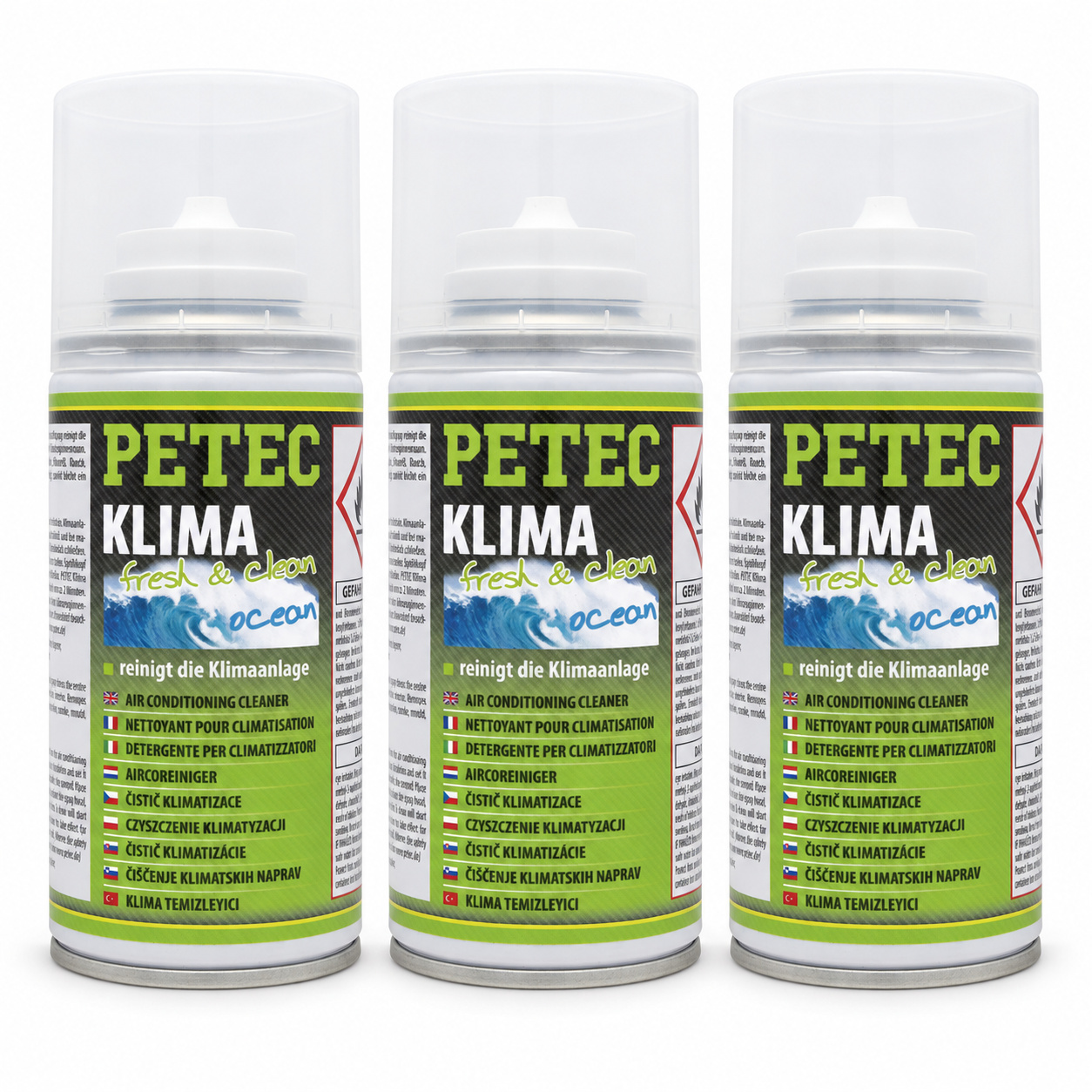 PETEC 3x 71450 Klima fresh & clean Ocean 75 ml Klimaanlagenreiniger Reiniger