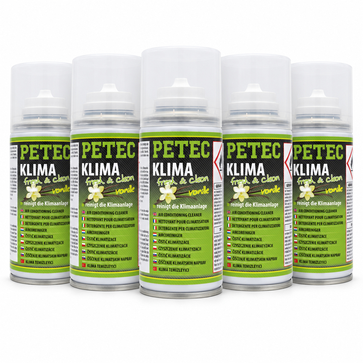 PETEC 5x 71470 Klima Fresh & Clean Vanille 75 ml Klimaanlagenreiniger Reiniger