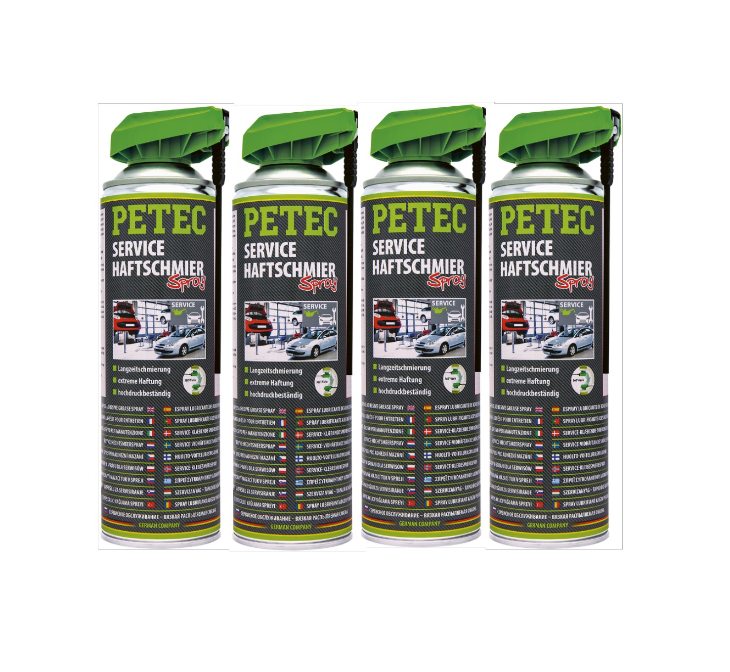 PETEC 4x 71550 Service-Haftschmierspray 500 ml Spray Langzeit Schmiermittel