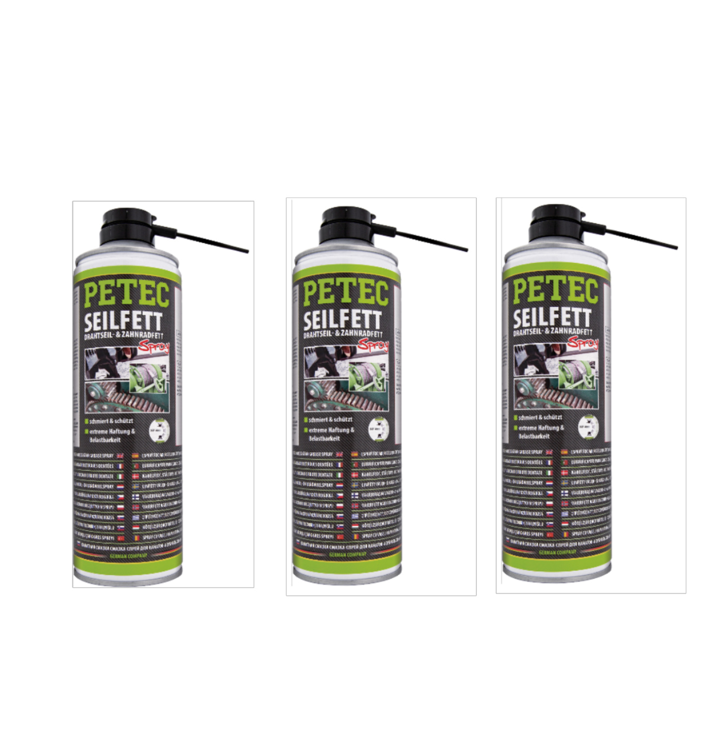 PETEC 3x 71650 Seilfett Drahtseil Zahnradfett 500 ml Spray Schmiermittel