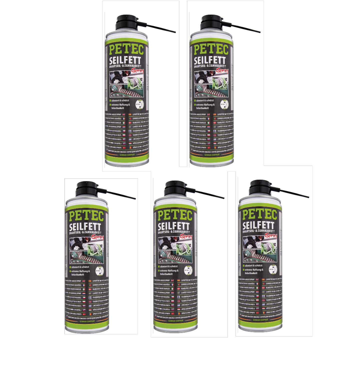 PETEC 5x 71650 Seilfett Drahtseil Zahnradfett 500 ml Spray Schmiermittel