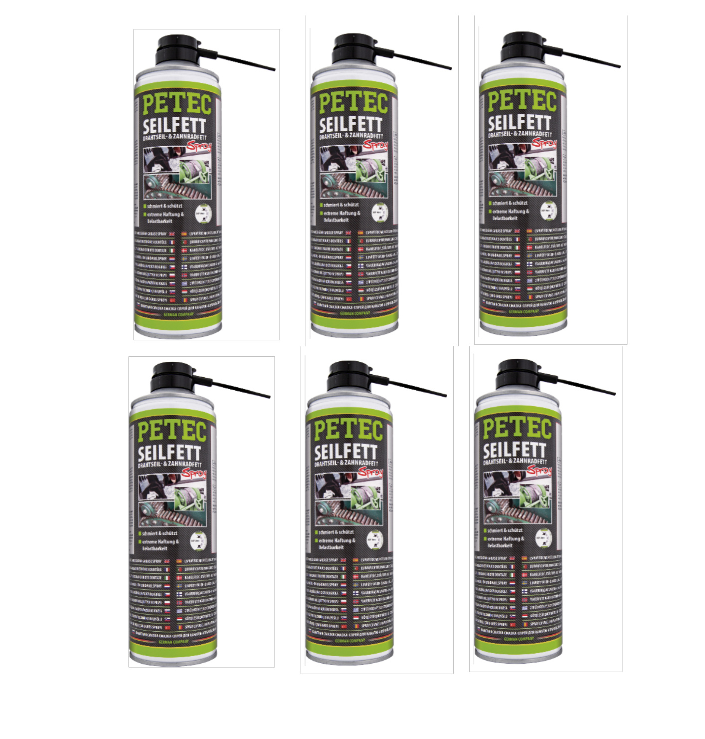 PETEC 6x 71650 Seilfett Drahtseil Zahnradfett 500 ml Spray Schmiermittel