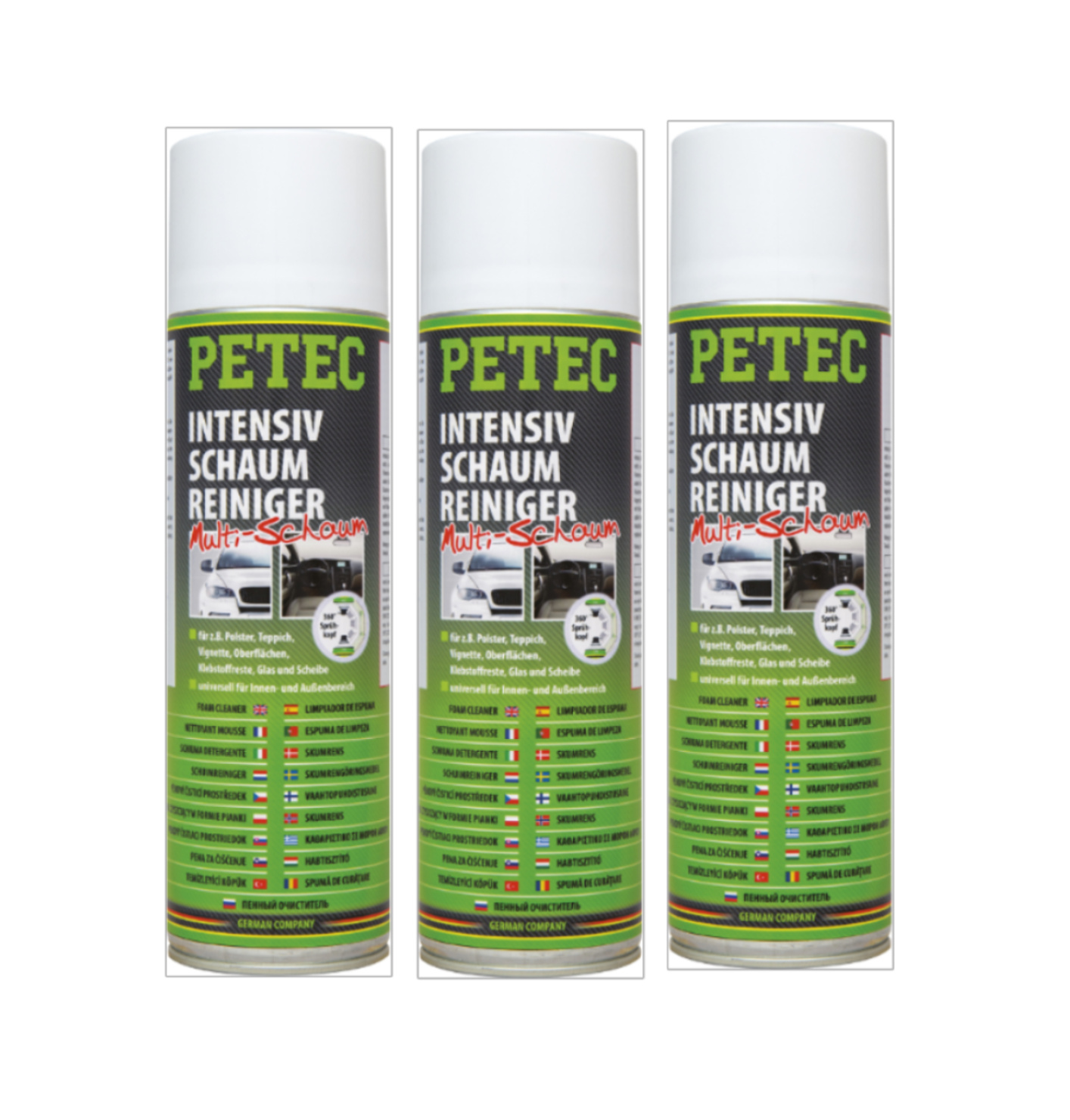 PETEC 3x 72850 Intensiv Schaumreiniger Spray 500 ml Multischaum Reiniger