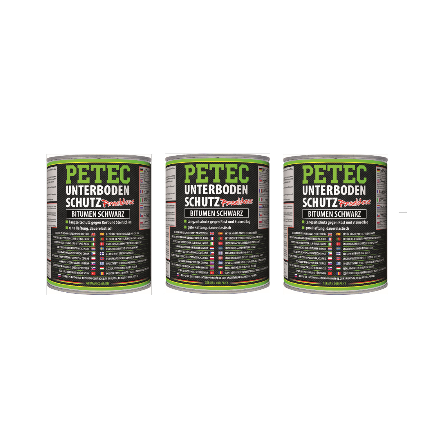 PETEC 3x 73100 Unterbodenschutz Bitumen Pinseldose Schwarz 1000 ml Rostschutz