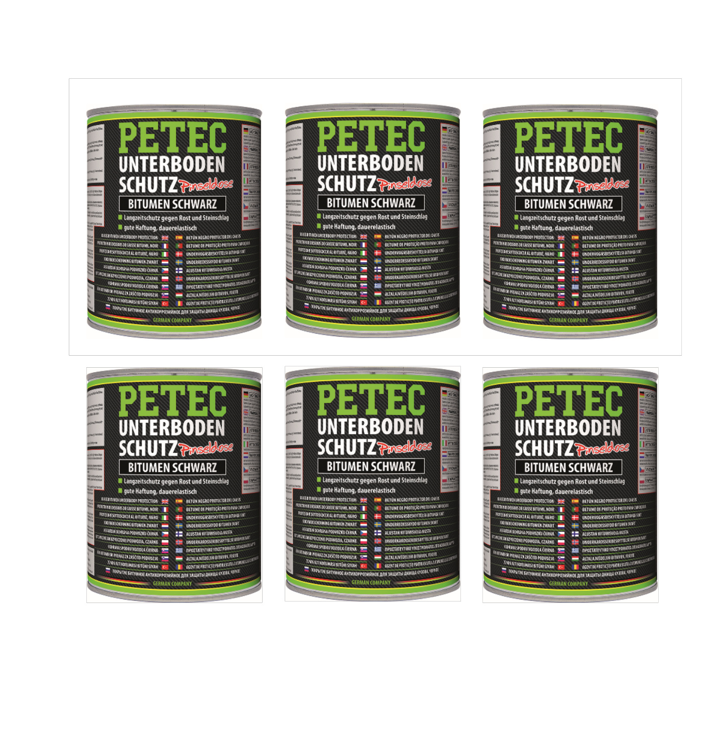 PETEC 6x 73100 Unterbodenschutz Bitumen Pinseldose Schwarz 1000 ml Rostschutz