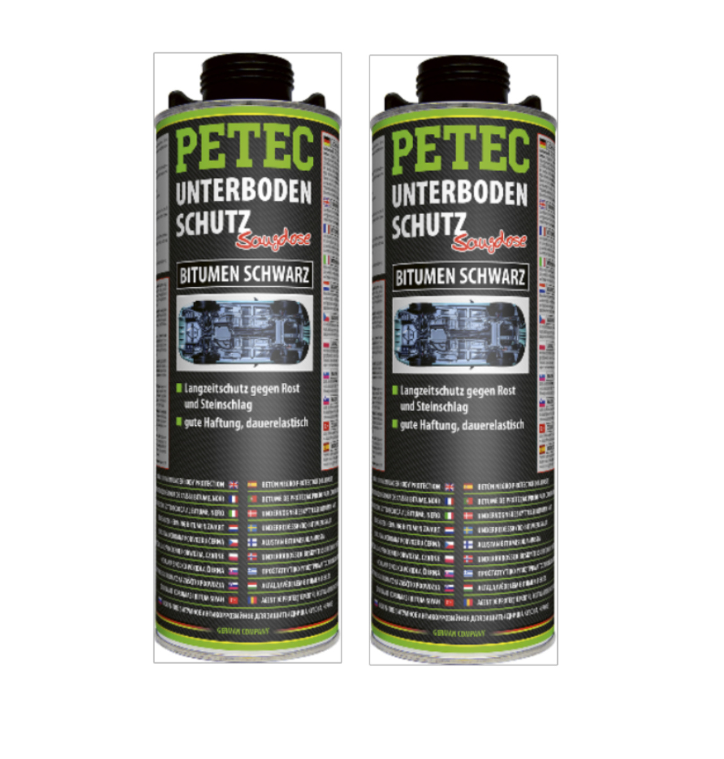 PETEC 2x 73110 Unterbodenschutz Bitumen Saugdose Schwarz 1000 ml Rostschutz