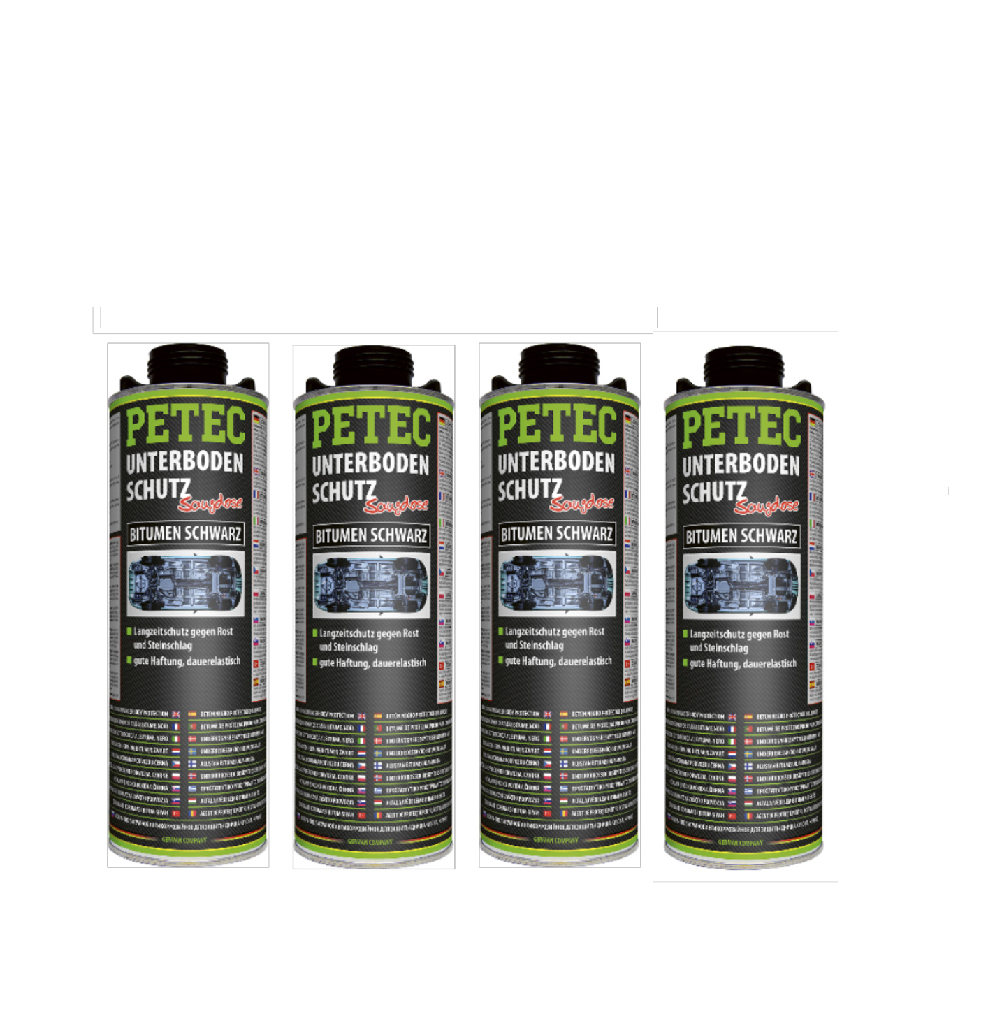 PETEC 4x 73110 Unterbodenschutz Bitumen Saugdose Schwarz 1000 ml Rostschutz