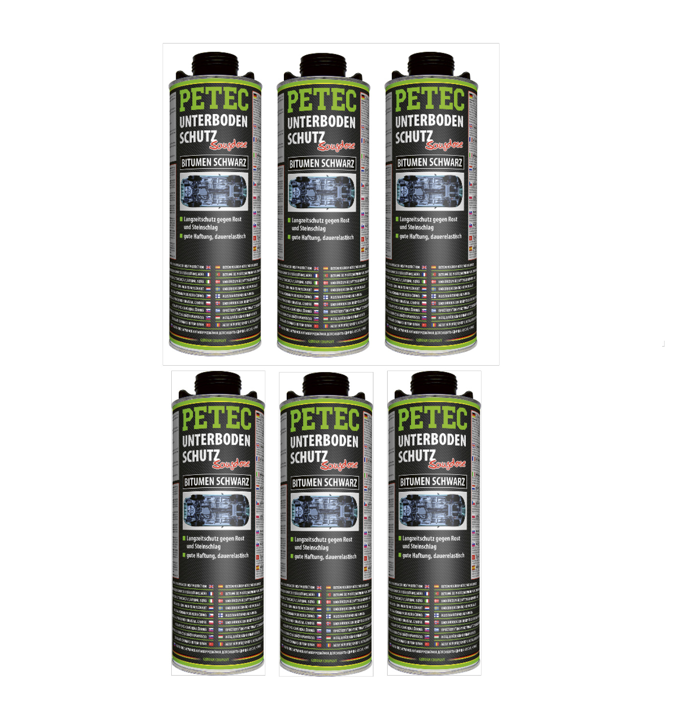 PETEC 6x 73110 Unterbodenschutz Bitumen Saugdose Schwarz 1000 ml Rostschutz