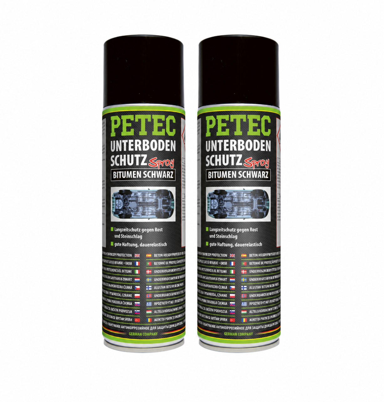 PETEC 2x 73150 Unterbodenschutz Bitumen Spray Schwarz 500 ml Rostschutz