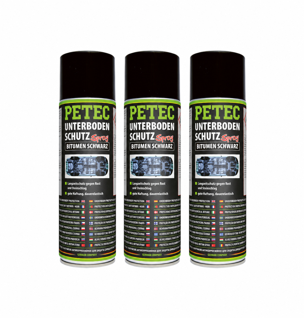 PETEC 3x 73150 Unterbodenschutz Bitumen Spray Schwarz 500 ml Rostschutz