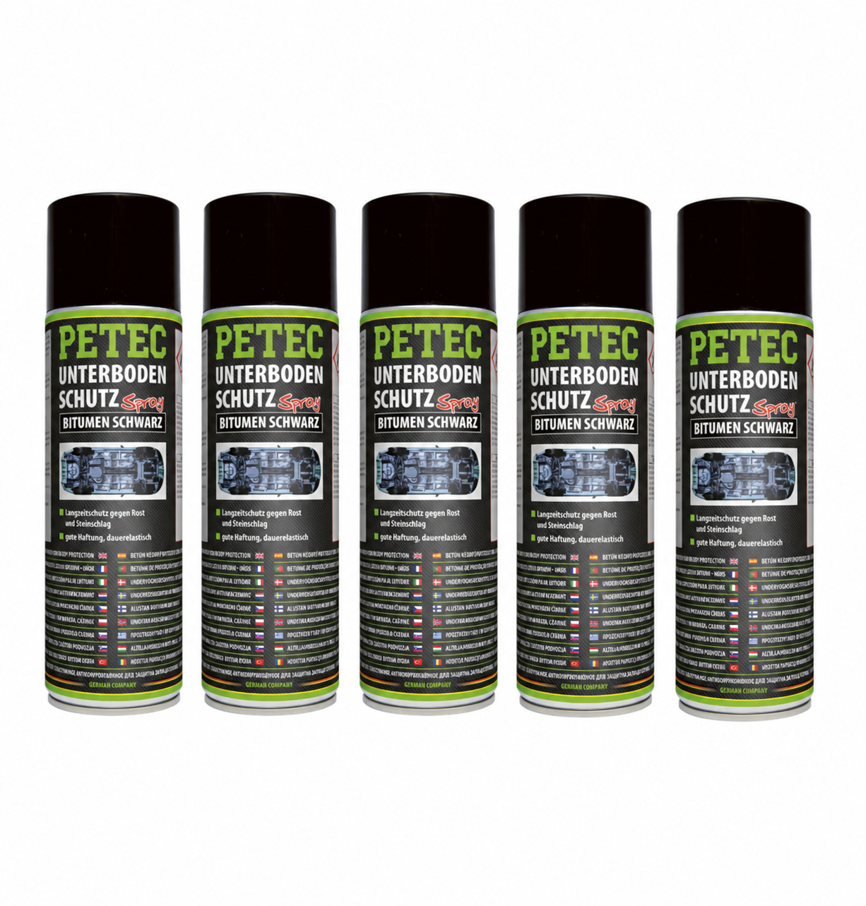 PETEC 5x 73150 Unterbodenschutz Bitumen Spray Schwarz 500 ml Rostschutz