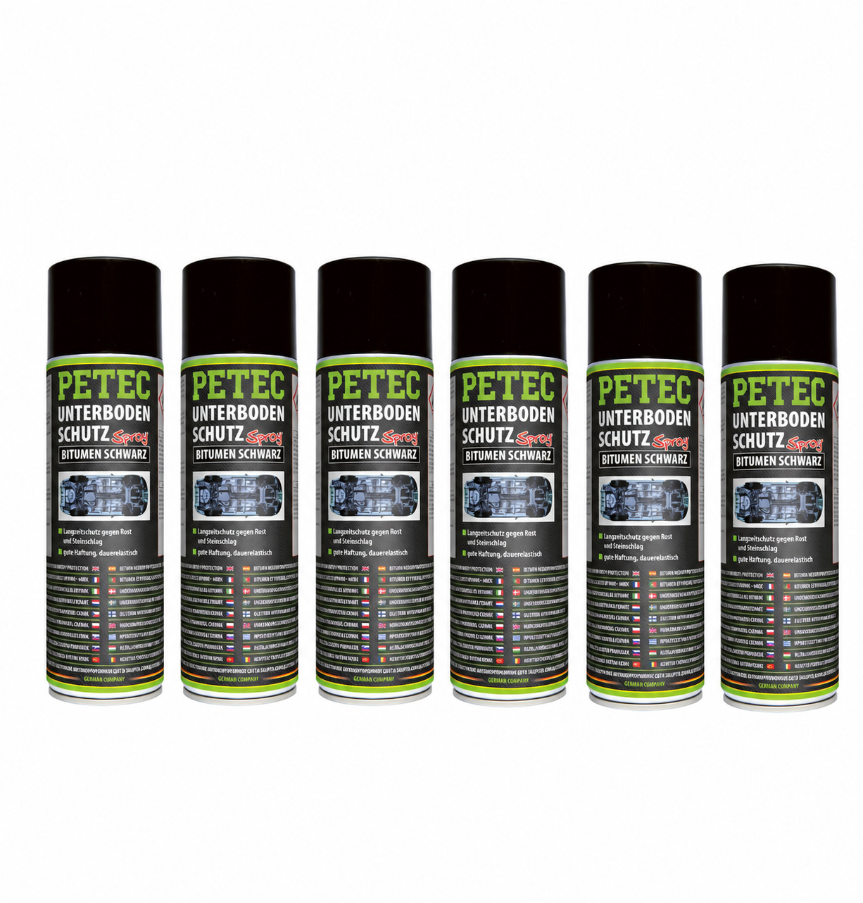 PETEC 6x 73150 Unterbodenschutz Bitumen Spray Schwarz 500 ml Rostschutz