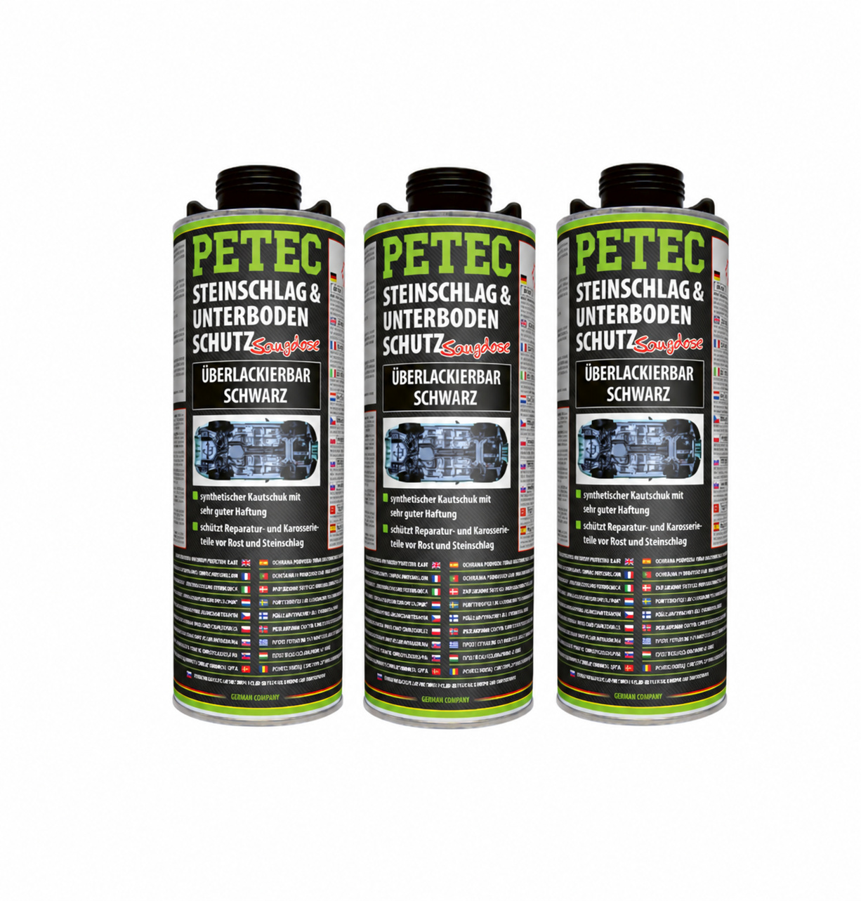 PETEC 3x 73210 Steinschlag Unterbodenschutz Schwarz 1000 ml &Uuml;berlackierbar