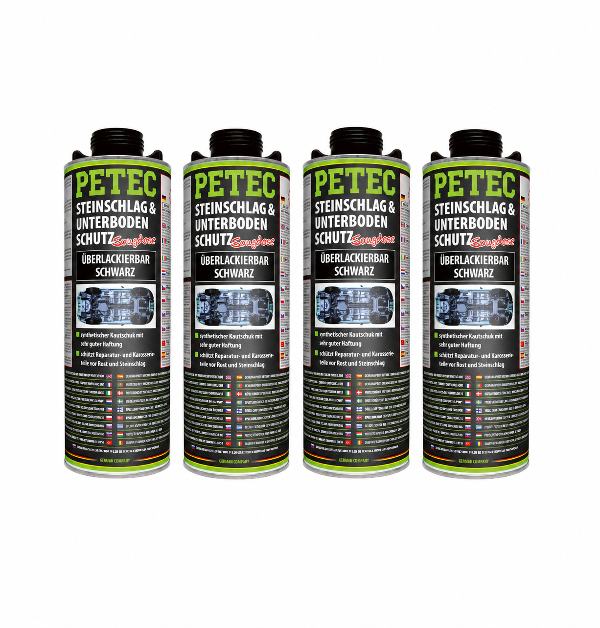 PETEC 4x 73210 Steinschlag Unterbodenschutz Schwarz 1000 ml &Uuml;berlackierbar