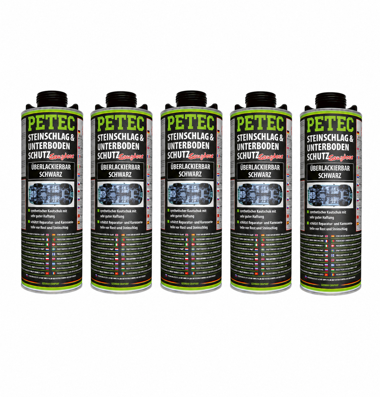 PETEC 5x 73210 Steinschlag Unterbodenschutz Schwarz 1000 ml &Uuml;berlackierbar