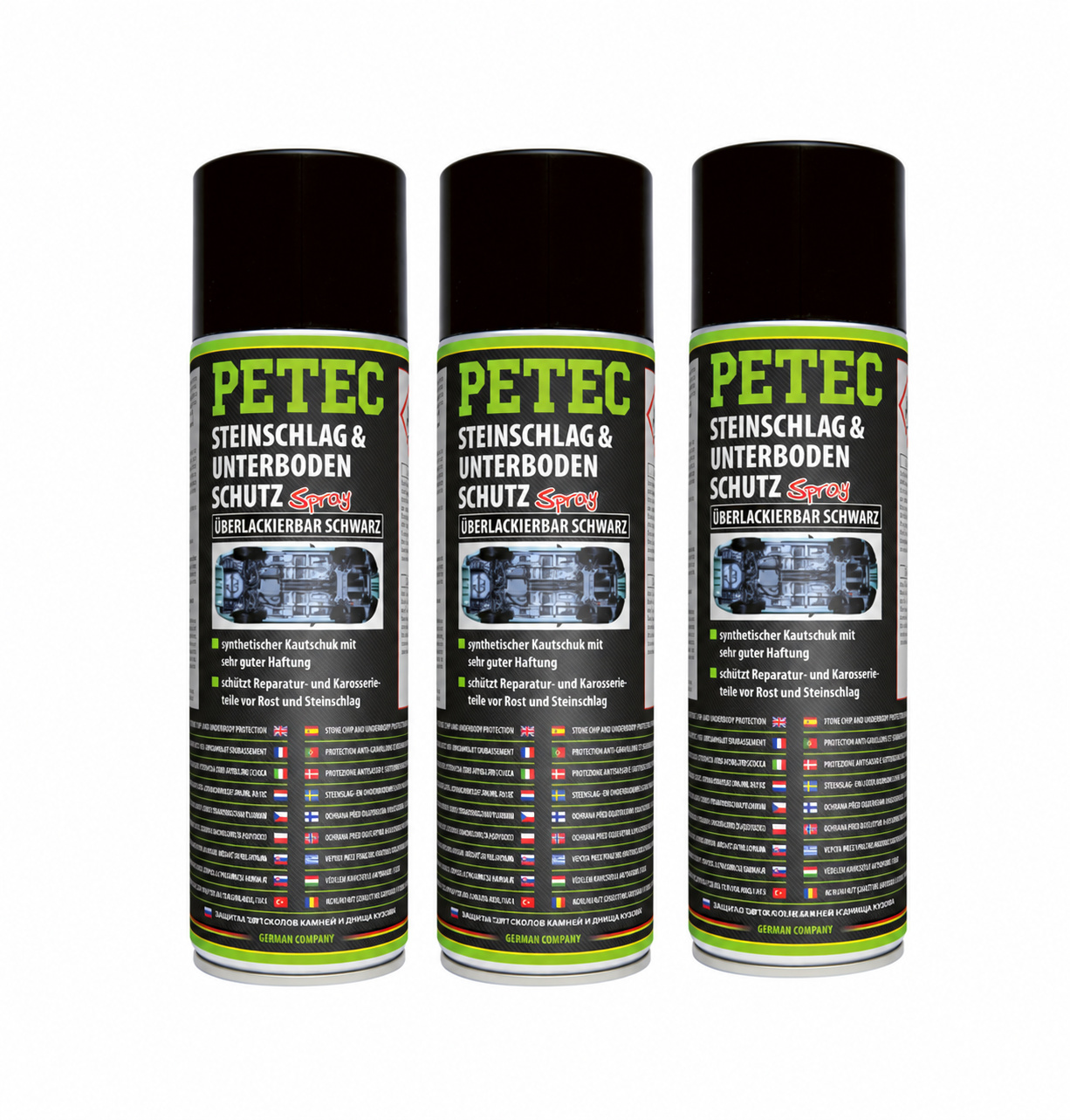 PETEC 3x 73250 Steinschlag Unterbodenschutz Kautschukbasis 500 ml