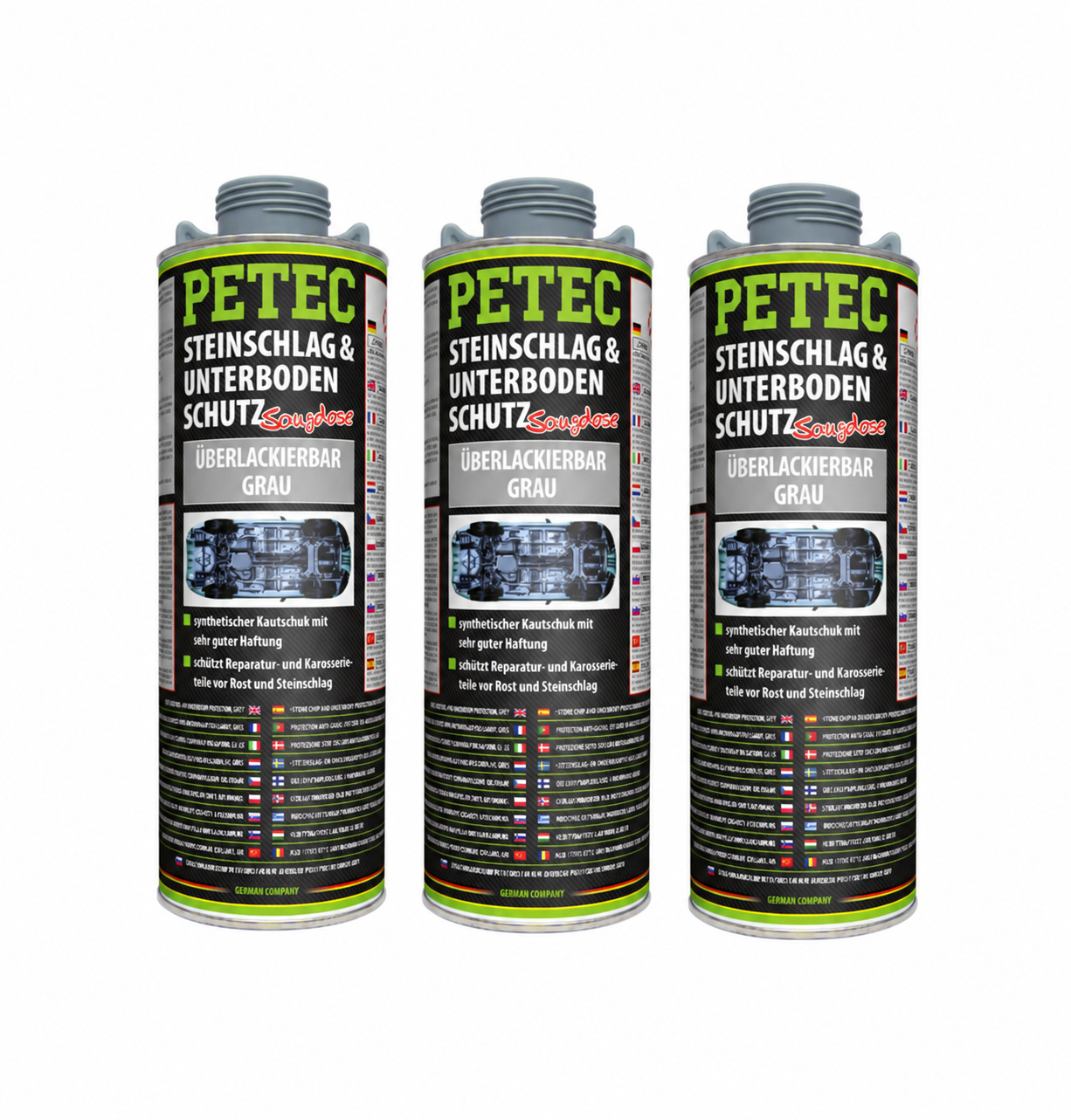 PETEC 3x 73310 Steinschlag Unterbodenschutz Grau 1000 ml &Uuml;berlackierbar