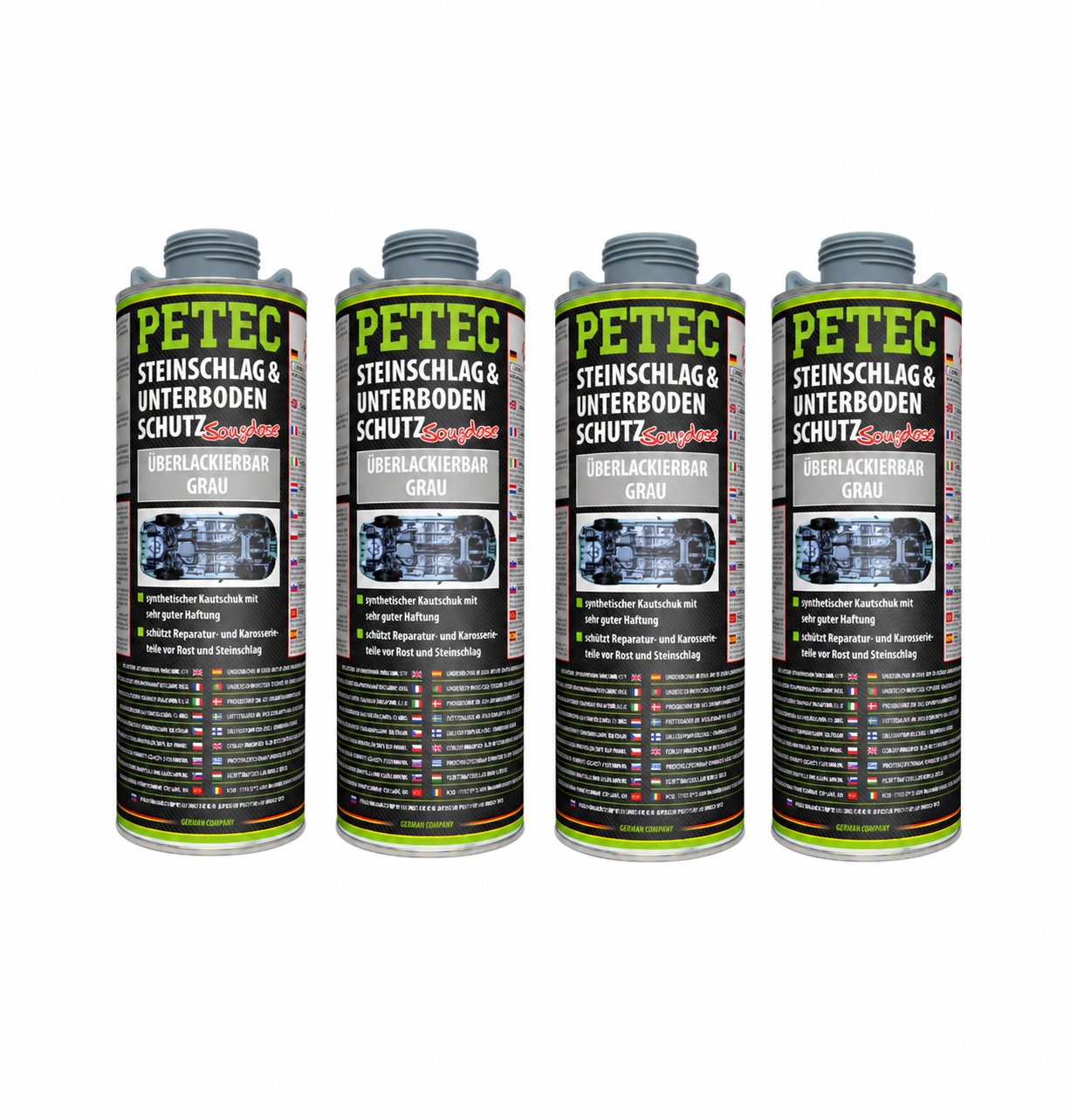 PETEC 4x 73310 Steinschlag Unterbodenschutz Grau 1000 ml &Uuml;berlackierbar