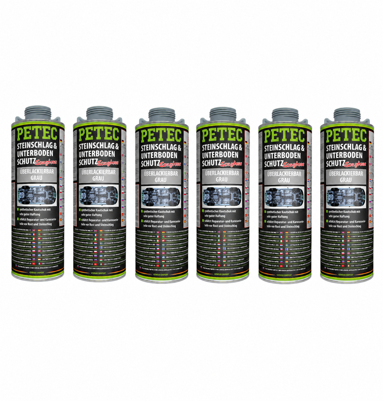 PETEC 6x 73310 Steinschlag Unterbodenschutz Grau 1000 ml &Uuml;berlackierbar