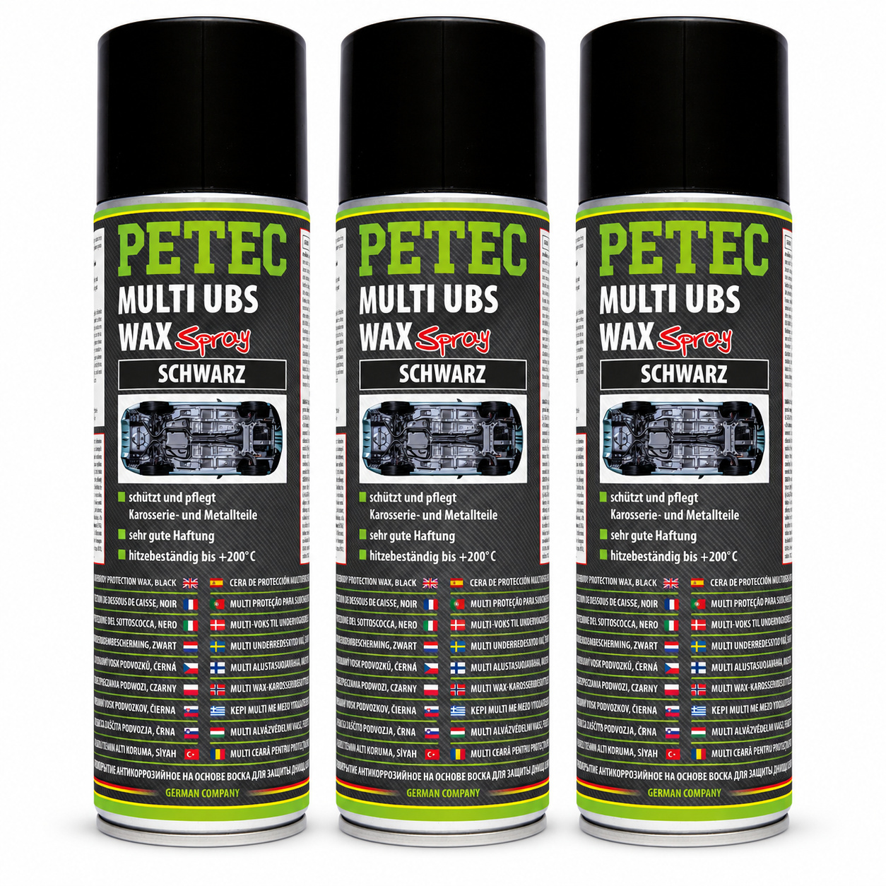 PETEC 3x 73460 Multi UBS Wax Schwarz 500 ml Unterbodenschutz Wachs
