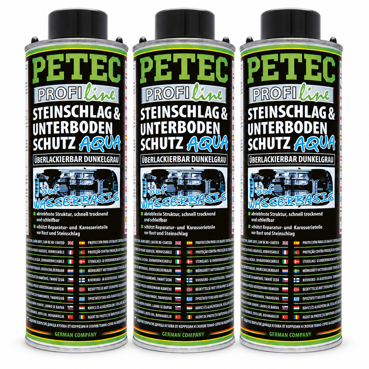 PETEC 3x 73710 Steinschlag Unterbodenschutz Alligator 1000 ml Dunkelgrau