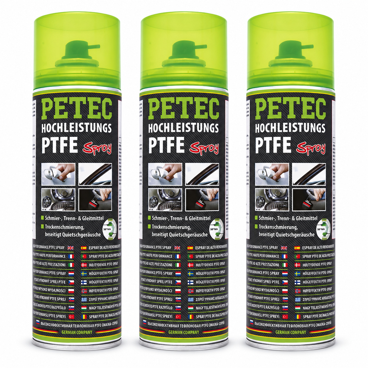 PETEC 3x 74050 Hochleistungs PTFE Spray 500 ml Schmiermittel Transparent