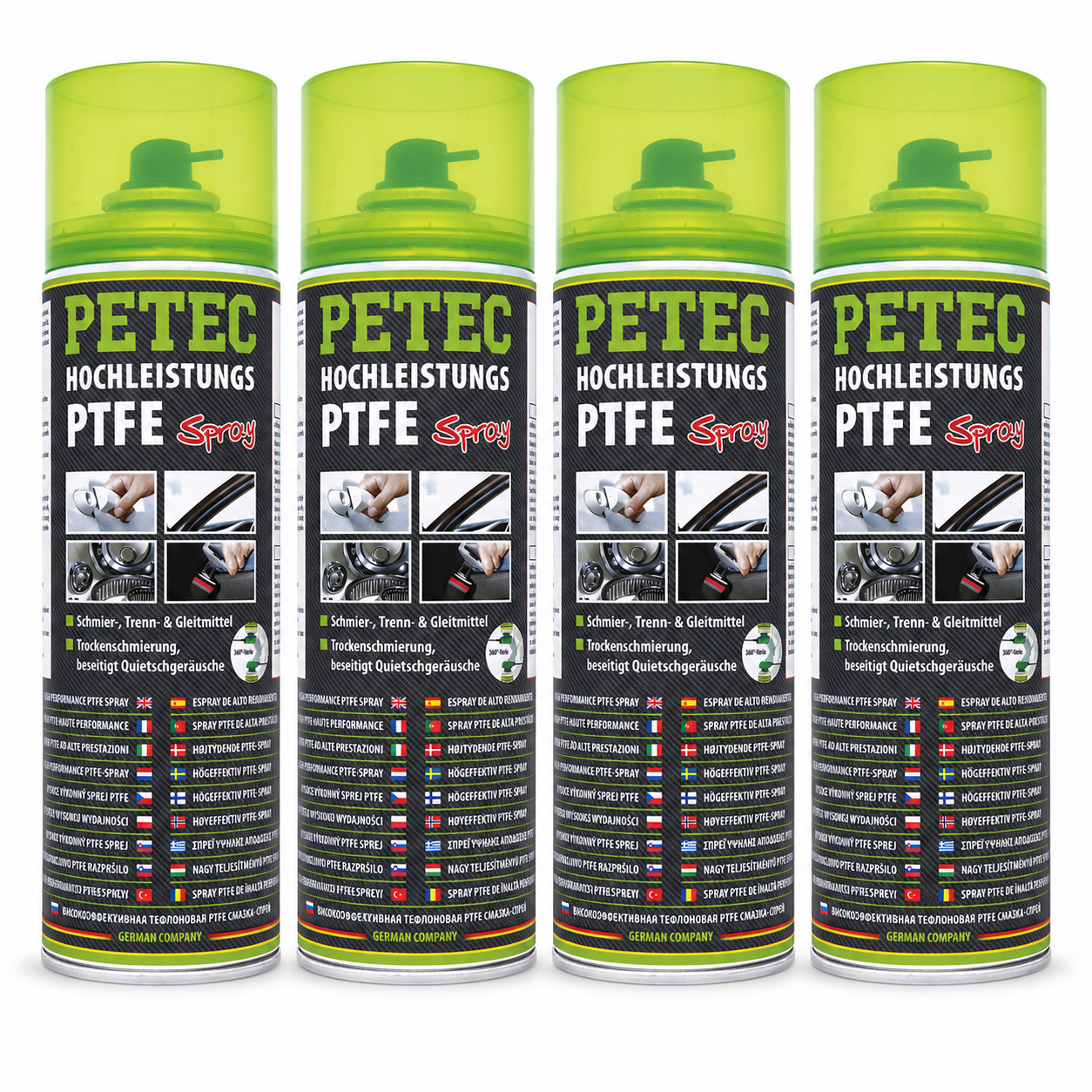 PETEC 4x 74050 Hochleistungs PTFE Spray 500 ml Schmiermittel Transparent
