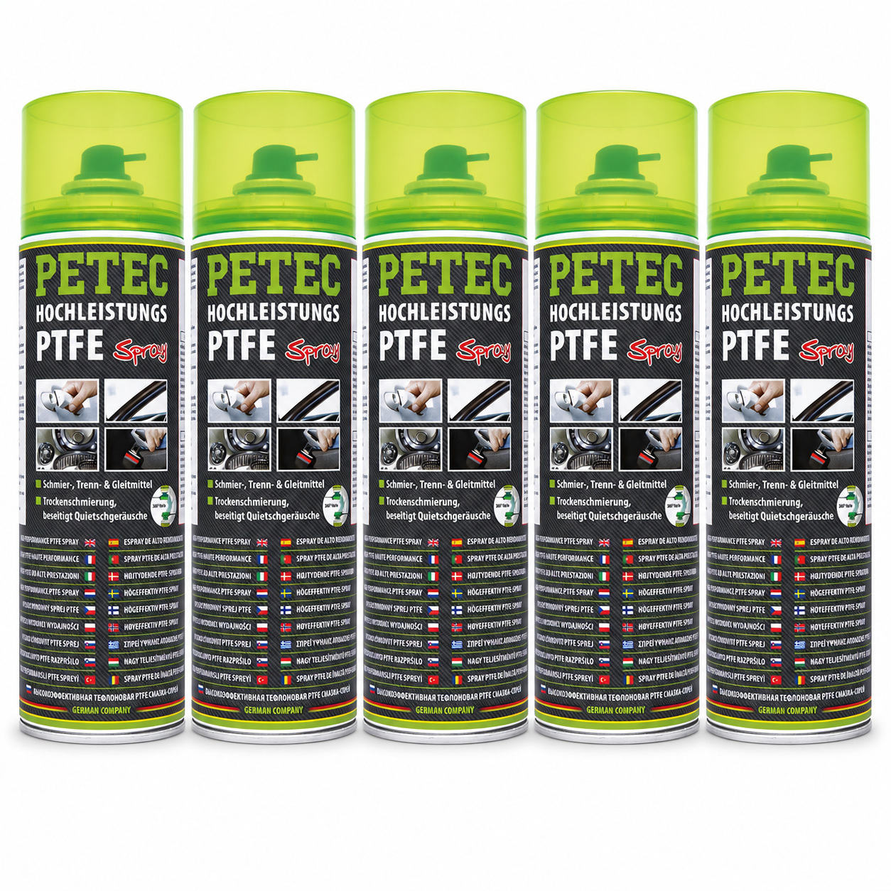 PETEC 5x 74050 Hochleistungs PTFE Spray 500 ml Schmiermittel Transparent