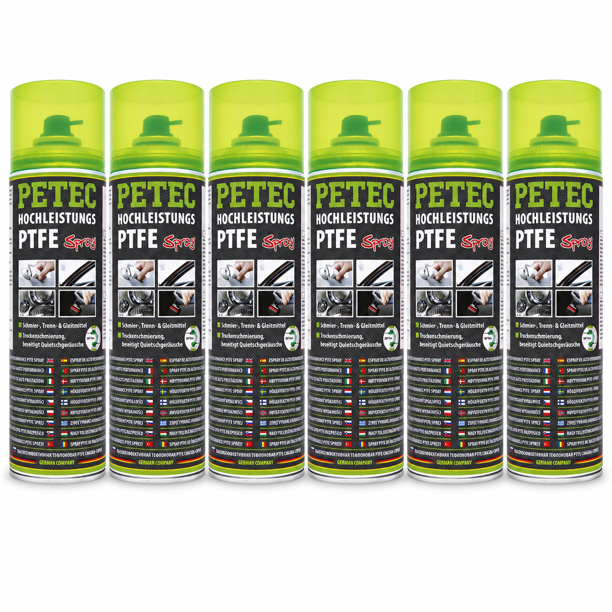 PETEC 6x 74050 Hochleistungs PTFE Spray 500 ml Schmiermittel Transparent