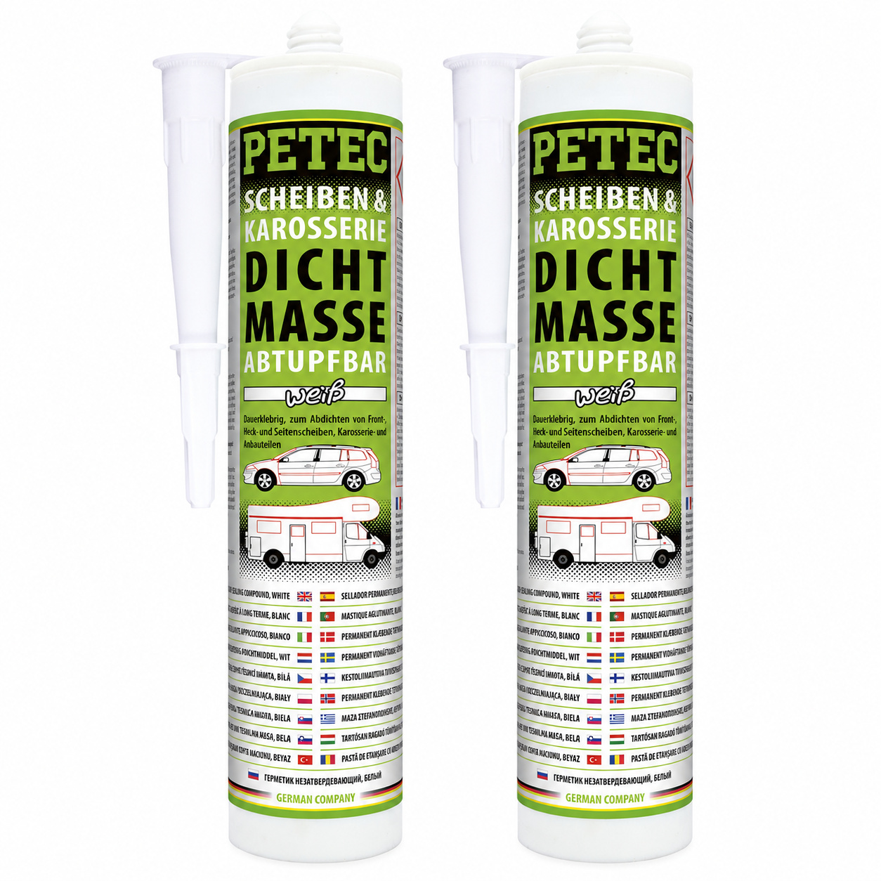 PETEC 2x 83290 Scheiben & Karosseriedichtmasse Wei&szlig; 310 ml Butyl Dichtmasse