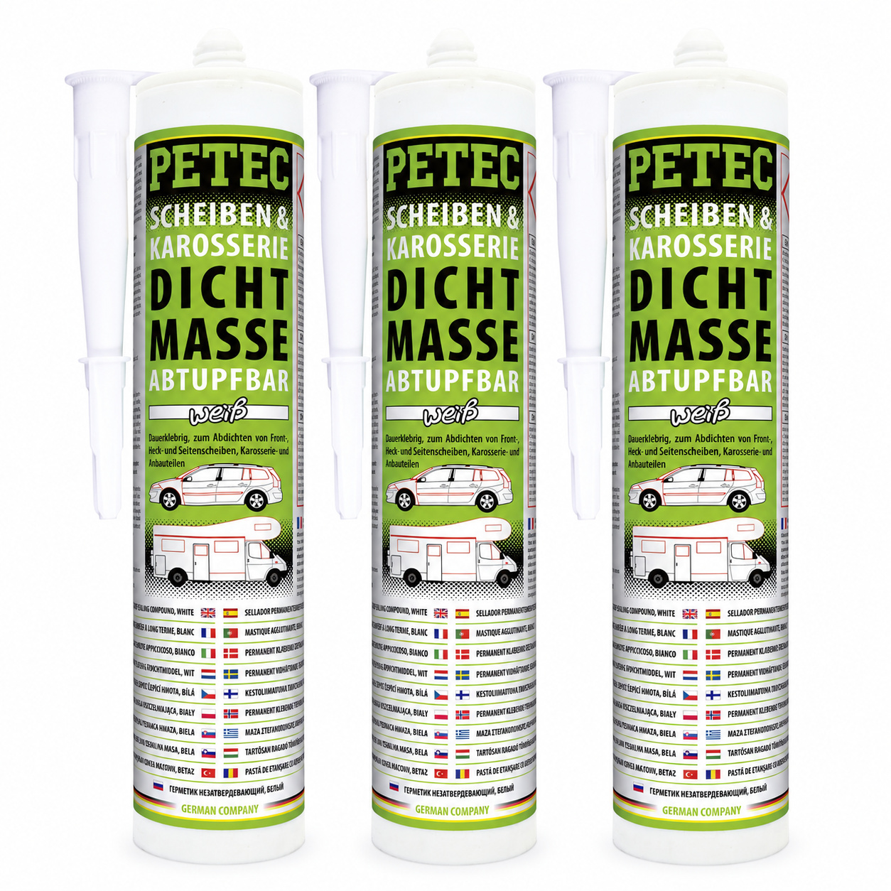 PETEC 3x 83290 Scheiben & Karosseriedichtmasse Wei&szlig; 310 ml Butyl Dichtmasse