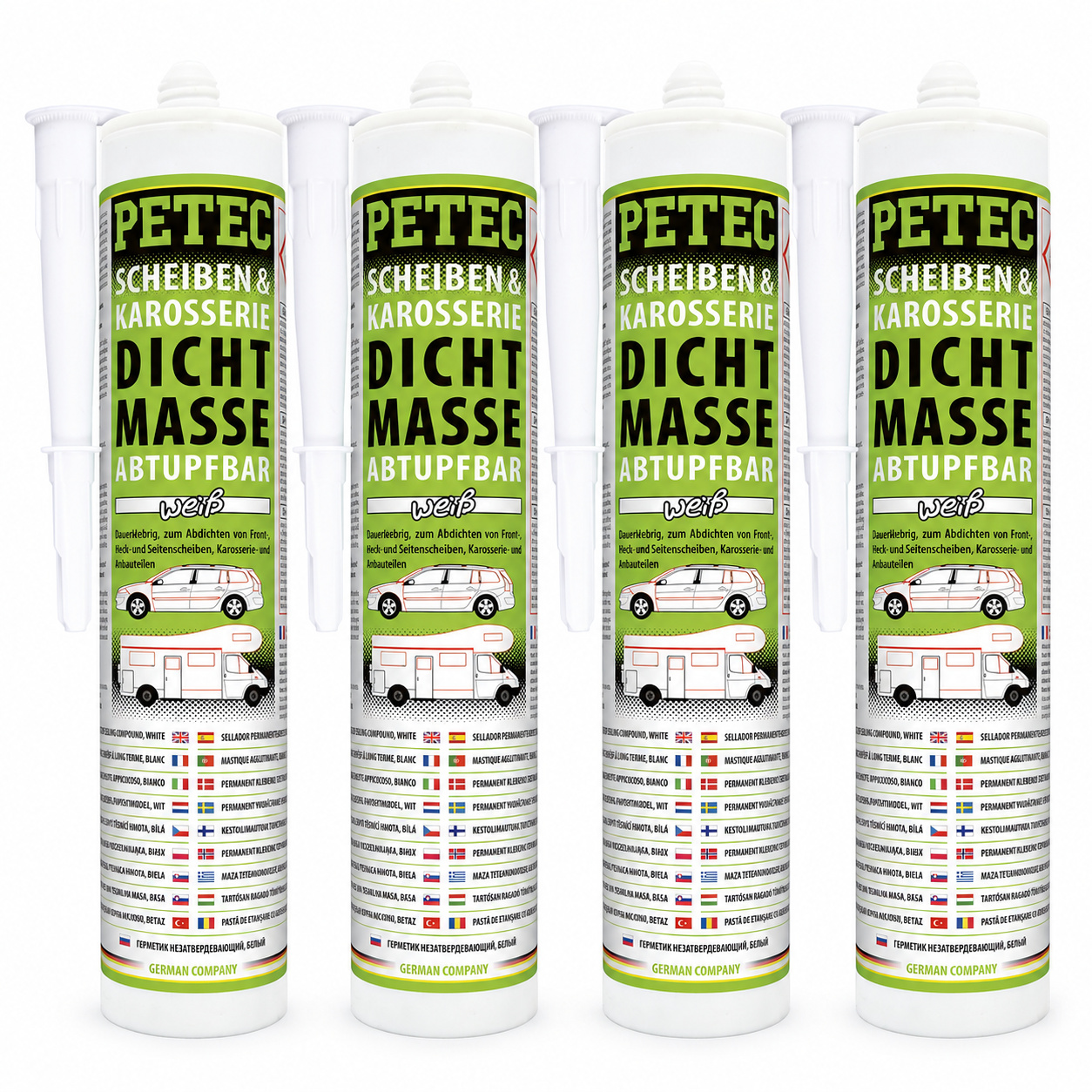 PETEC 4x 83290 Scheiben & Karosseriedichtmasse Wei&szlig; 310 ml Butyl Dichtmasse