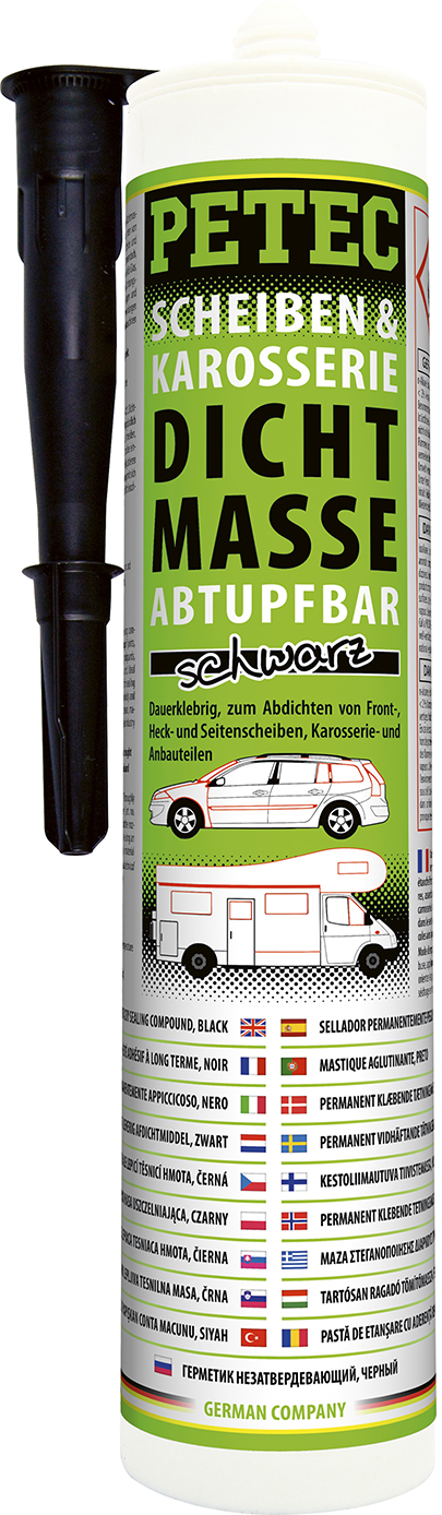 PETEC 6x 83300 Scheiben & Karosseriedichtmasse Schwarz 310 ml Butyl Dichtmasse