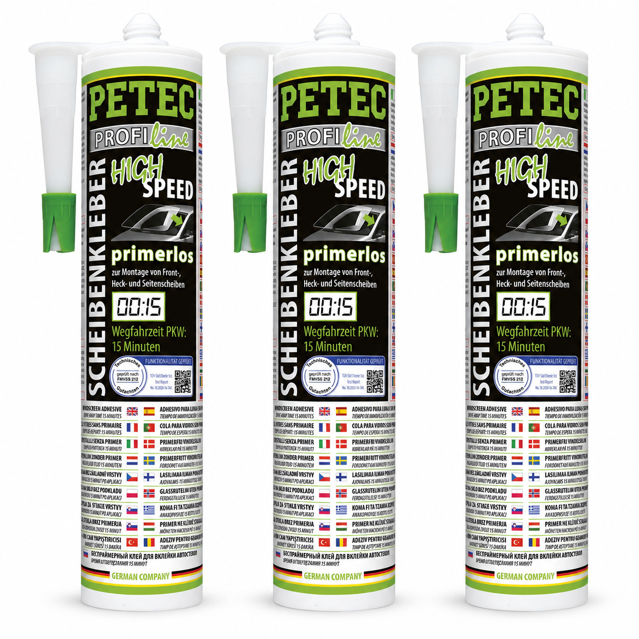 PETEC 3x 84300 Scheibenkleber High Speed 290 ml Primerloser Scheibenklebstoff