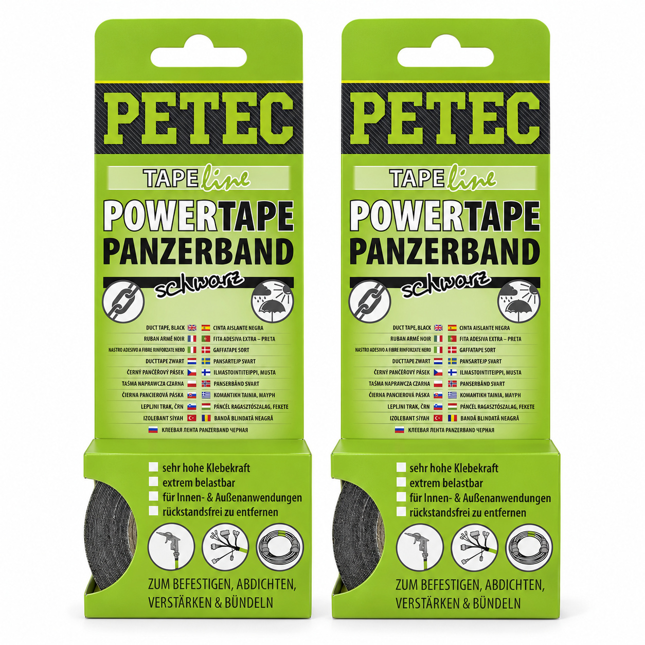 PETEC 2x 86105 POWER Tape Panzerband Schwarz 50mm x 5m Gewebeband Klebeband