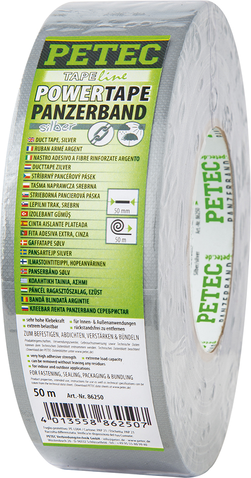 PETEC 2x 86250 POWER Tape Panzerband Silber 50mm x 50m Gewebeband