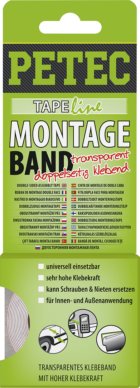 PETEC 6x 87192 Montageband Transparent 19mm x0,2mm x2m Doppelseitiges Klebeband