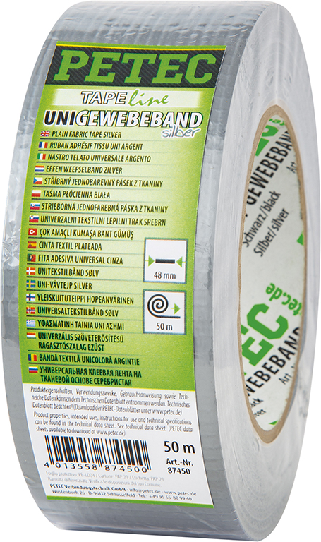 PETEC 3x 87450 Uni Gewebeband Silber 48mm x 50m Gewebeklebeband Klebeband