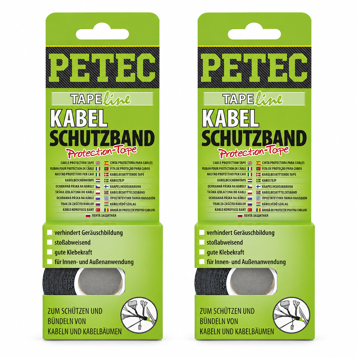 PETEC 2x 87500 Kabelschutzband Protection Tape Schwarz 19mm x 0,3mm x 10m Kabel