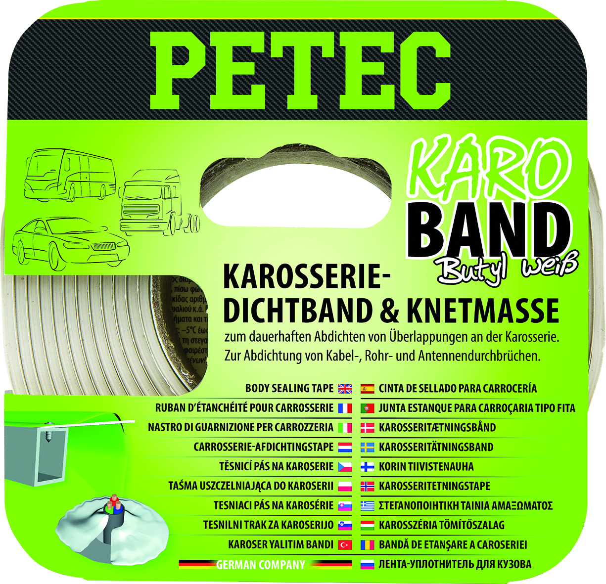 PETEC 3x 87530 Karo Band Karosseriedichtband Butyl Wei&szlig; 2x20mm x 3m Dichtband