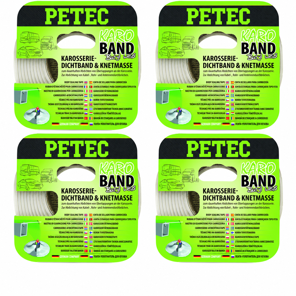 PETEC 4x 87530 Karo Band Karosseriedichtband Butyl Wei&szlig; 2x20mm x 3m Dichtband