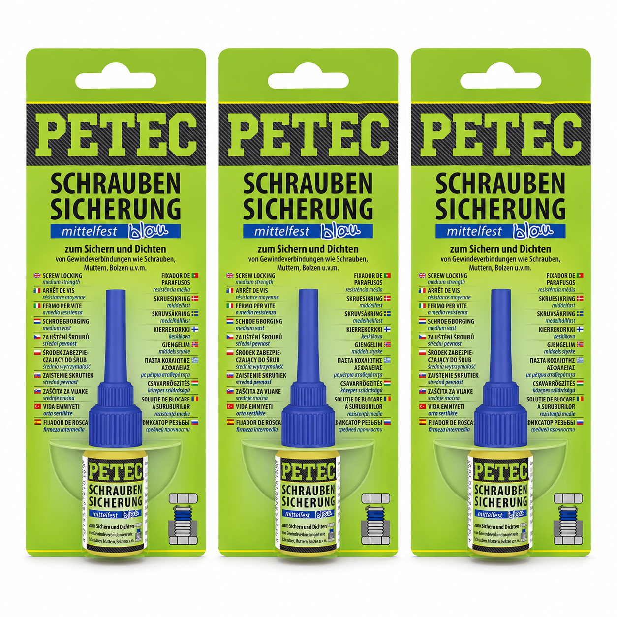 PETEC 3x 91005 Schraubensicherung mittelfest blau 5 g Schraubenkleber