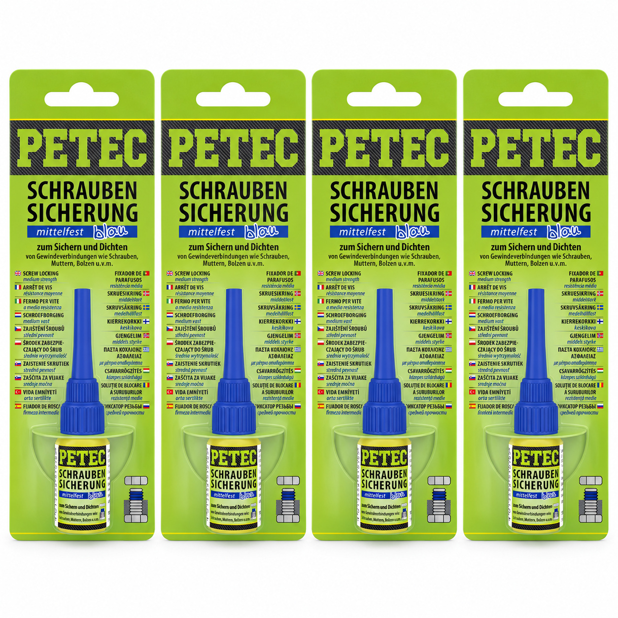 PETEC 4x 91005 Schraubensicherung mittelfest blau 5 g Schraubenkleber
